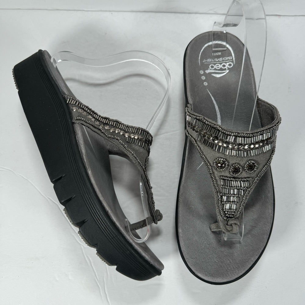 Abeo B.I.O. System Mystic Wedge Beaded Comfort Sandals Pewter Gray Women Size 11